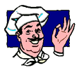 Graphic of Chef With Mustache against blue background